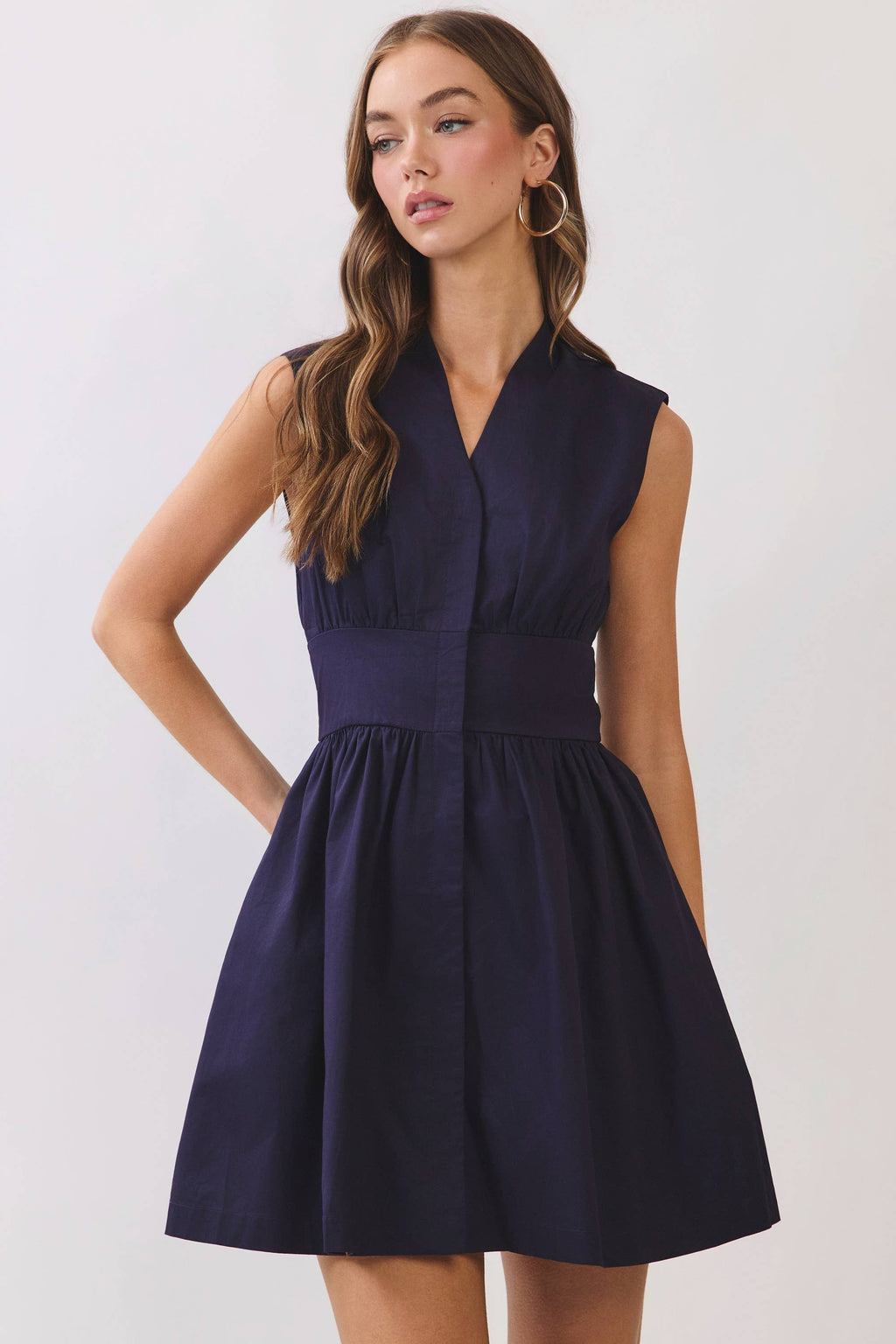 CD07317-Sleeveless Fit & Flare Waist Belt Mini Dress