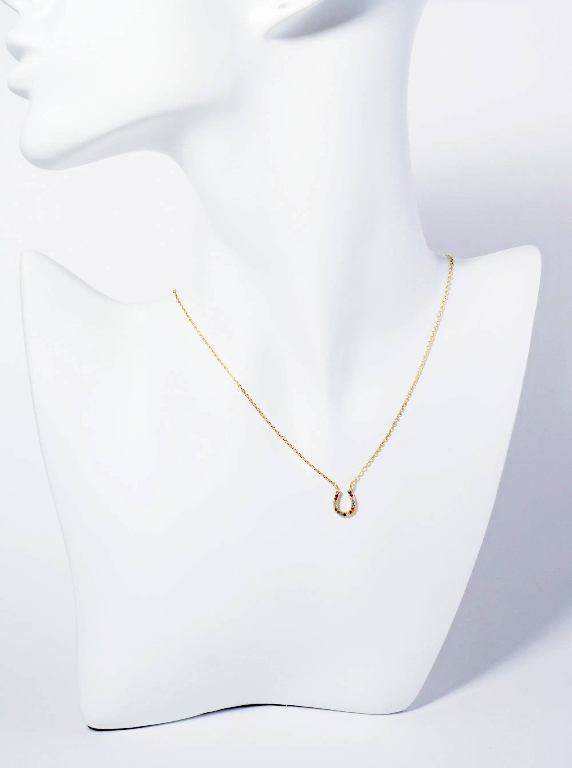 18K Gold Dipped Cubic Zirconia Horseshoe Pendant Necklace