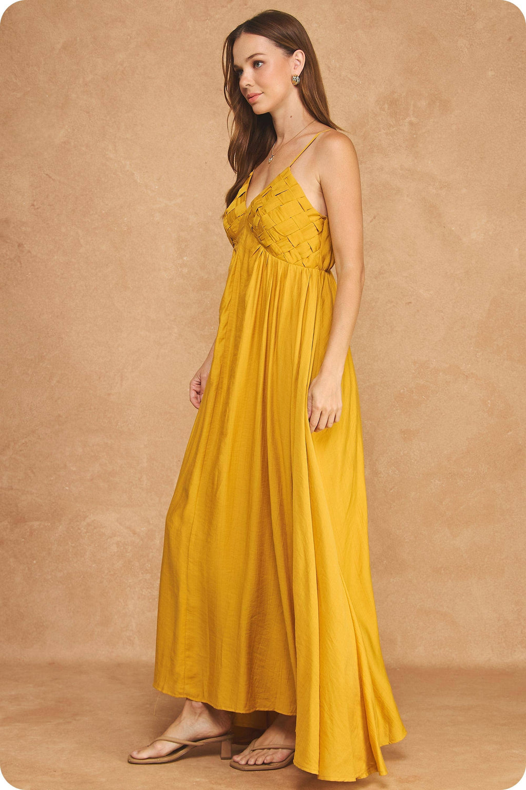 Woven Lattice Bodice Sleeveless Maxi Dress