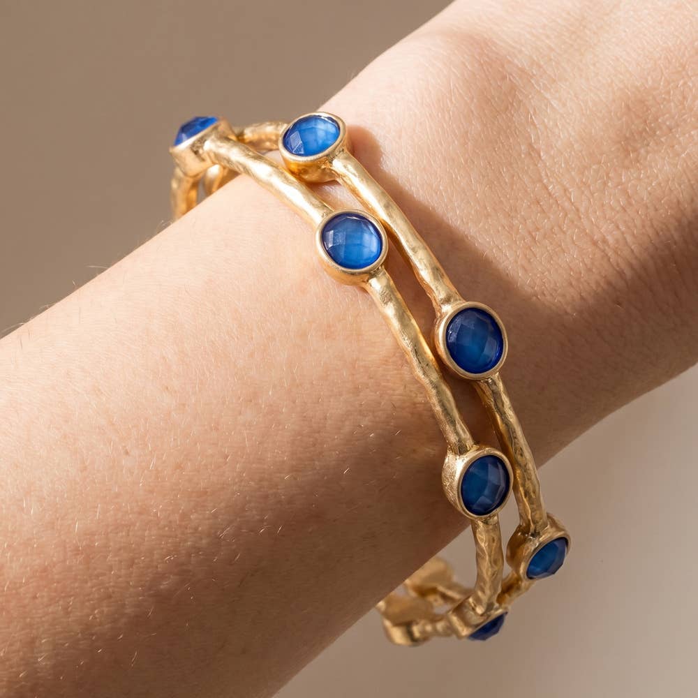 Oval Stone Station Hammered Bangle Set