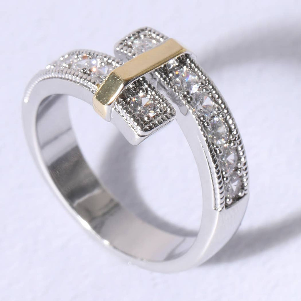 Two-Toned Cross Over Cubic Zirconia Rings