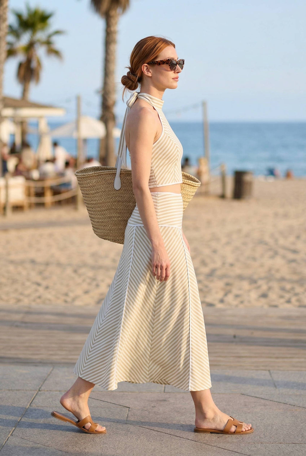 Stripe Halter Crop Top & Midi Skirt Set