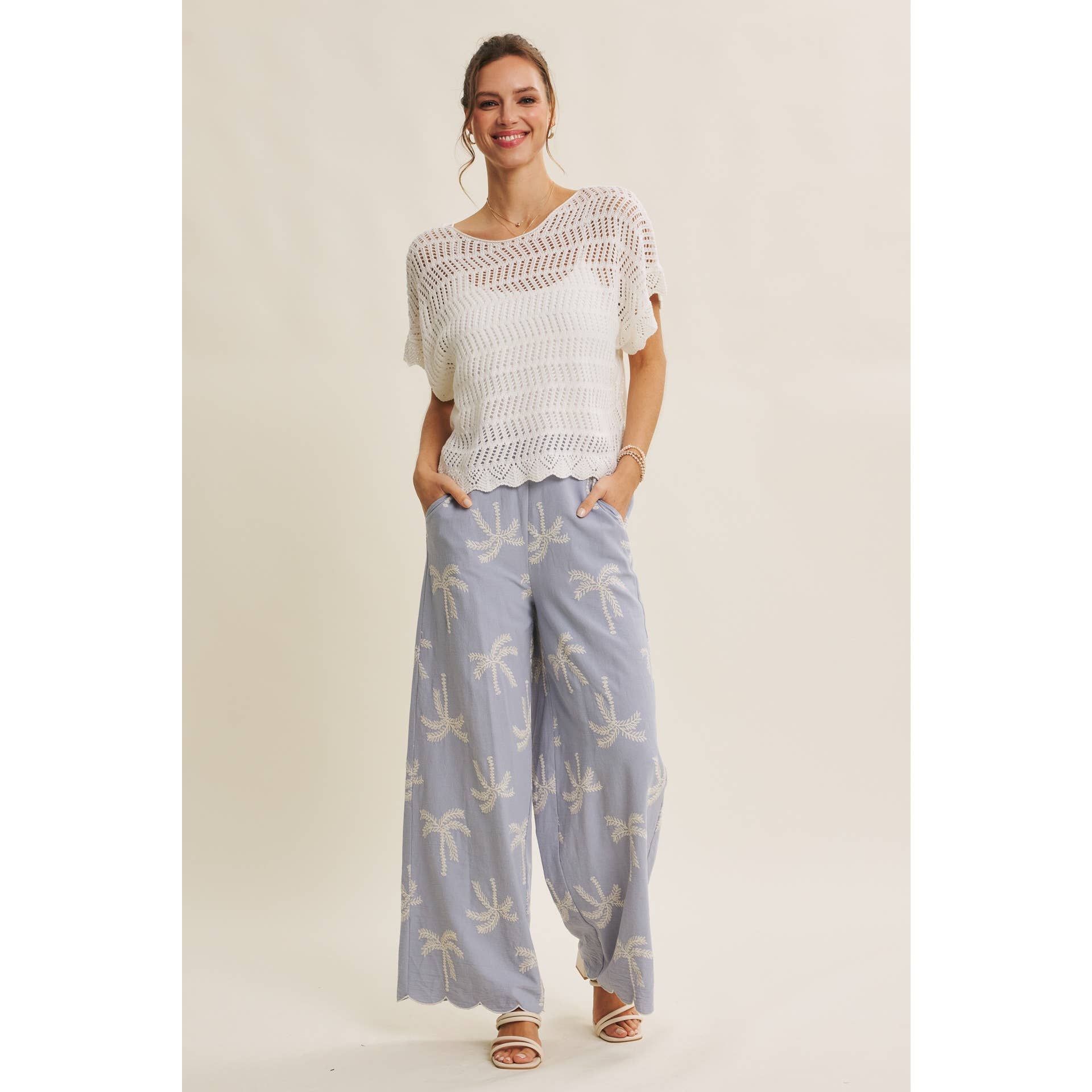 SUN-KISSED RESORT MOOD PALM TREE EMBROIDERED PANTS