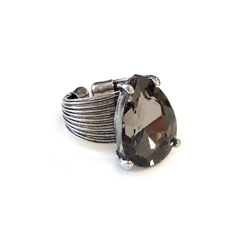 Teardrop Glass Crystal Cocktail Bead Adjustable Wire Ring