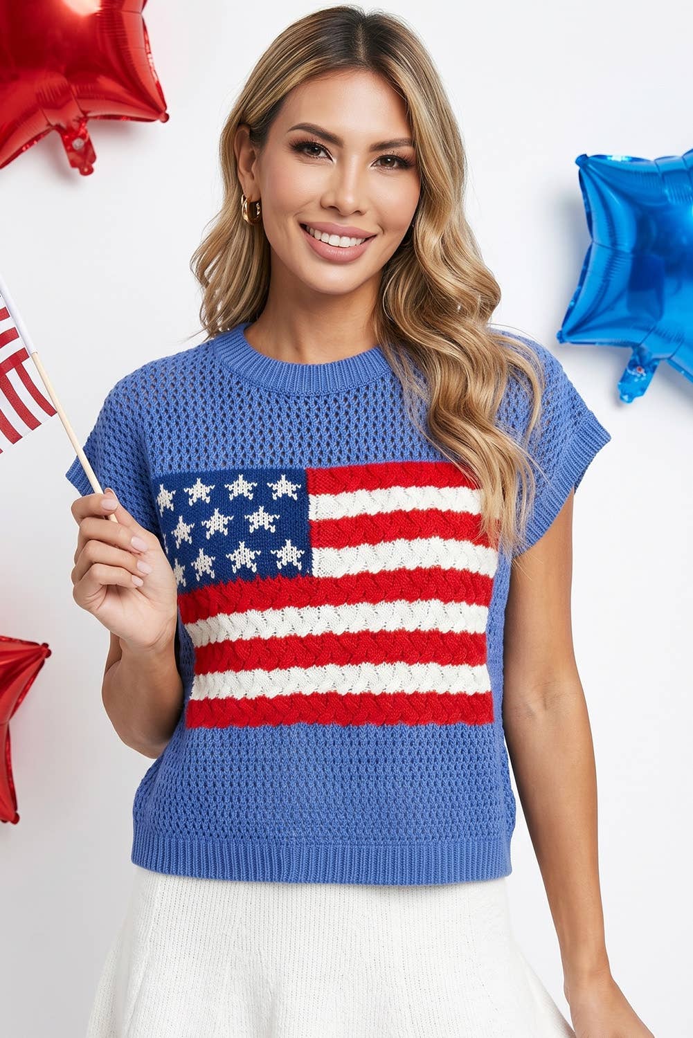LDC 4th of July Flag Graphic Short Sleeve Sweater Top