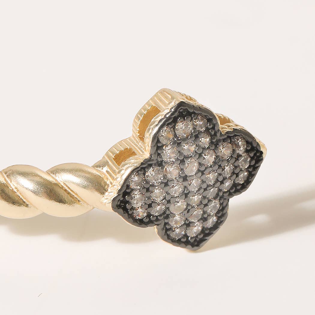 Matte Gold Hematite CZ Clover Open Cuff Bracelet