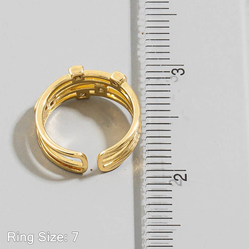 Multi-Band Square Cz Station Open Cuff Ring