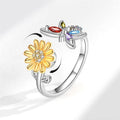 Gold Sunflower Dragonfly Fidget Spinner Ring in Solid Copper