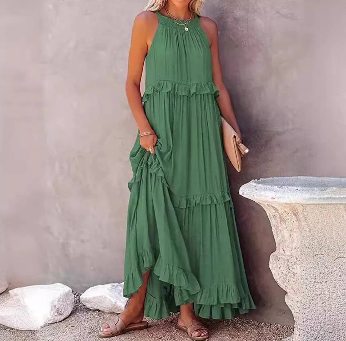Ruffled Sleeveless Maxi Dress