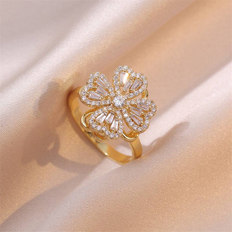 Four Leaf Clover Anxiety Fidget Spinner Ring in Solid Copper