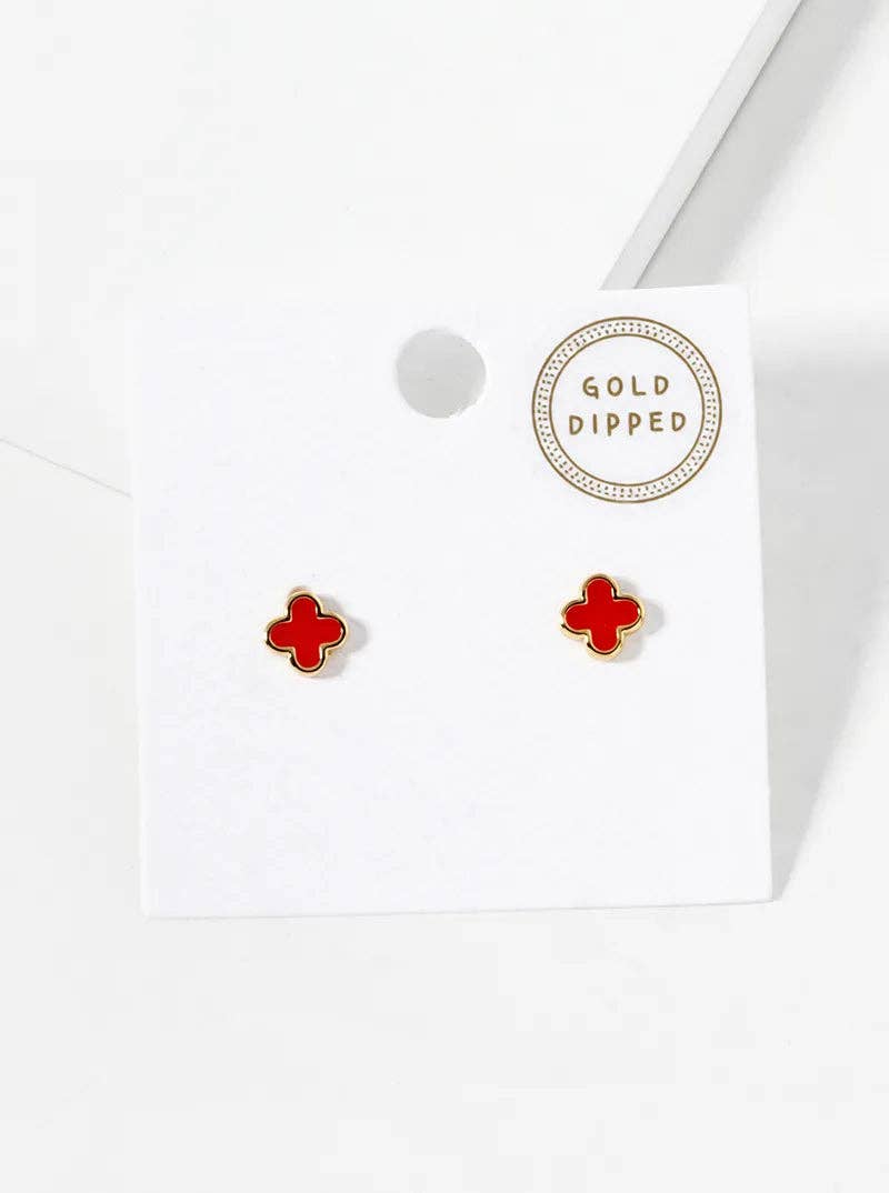18K Gold Dipped Enamel Quatrefoil Sterling Silver Earrings