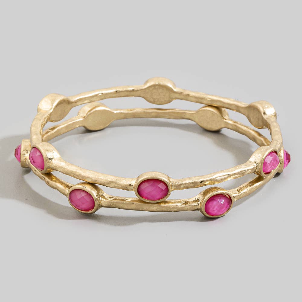 Oval Stone Station Hammered Bangle Set