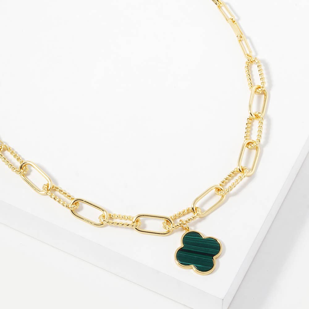 Gold Dipped Mother of Pearl Quatrefoil Pendant Necklace