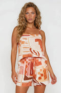 HIGH WAIST ELASTIC WAISTBAND DRAWSTRING ABSTRACT SHORTS