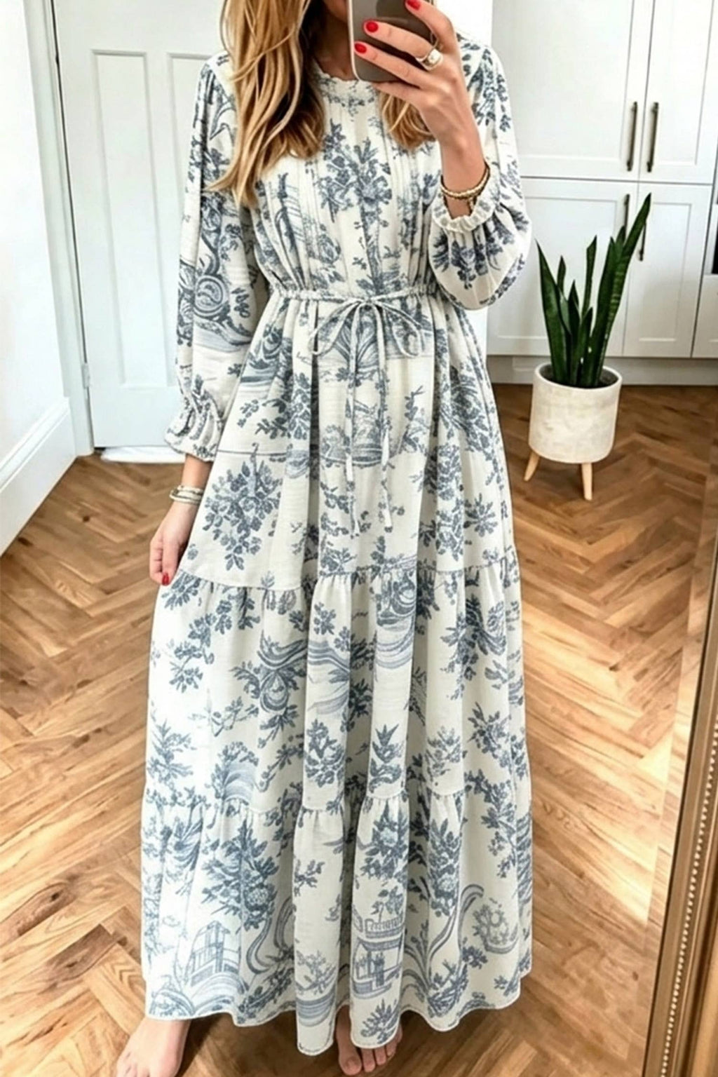 LDC Floral Print Long Sleeve Shift Maxi Dress