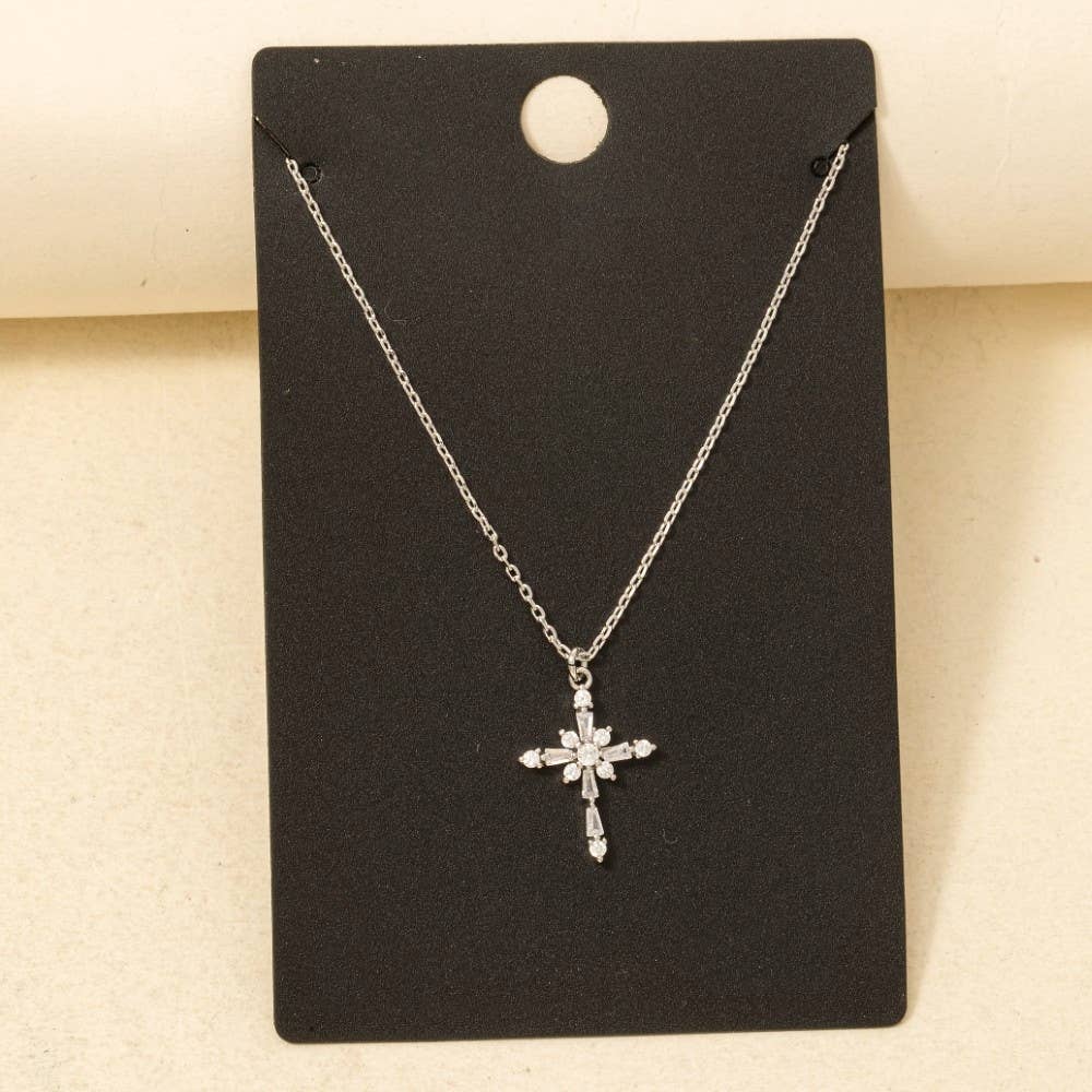 Gold Dipped Intricate Cz Cross Pendant Necklace