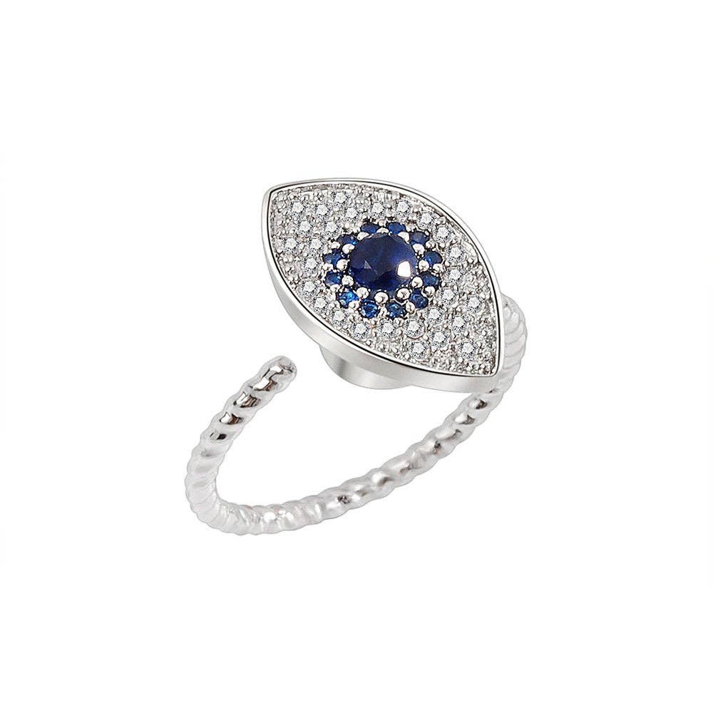 Evil Eye Anxiety Fidget Spinner Ring in 925 Sterling Silver