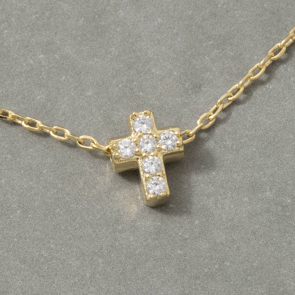 Cz Pave Cross Pendant Cable Chain Necklace