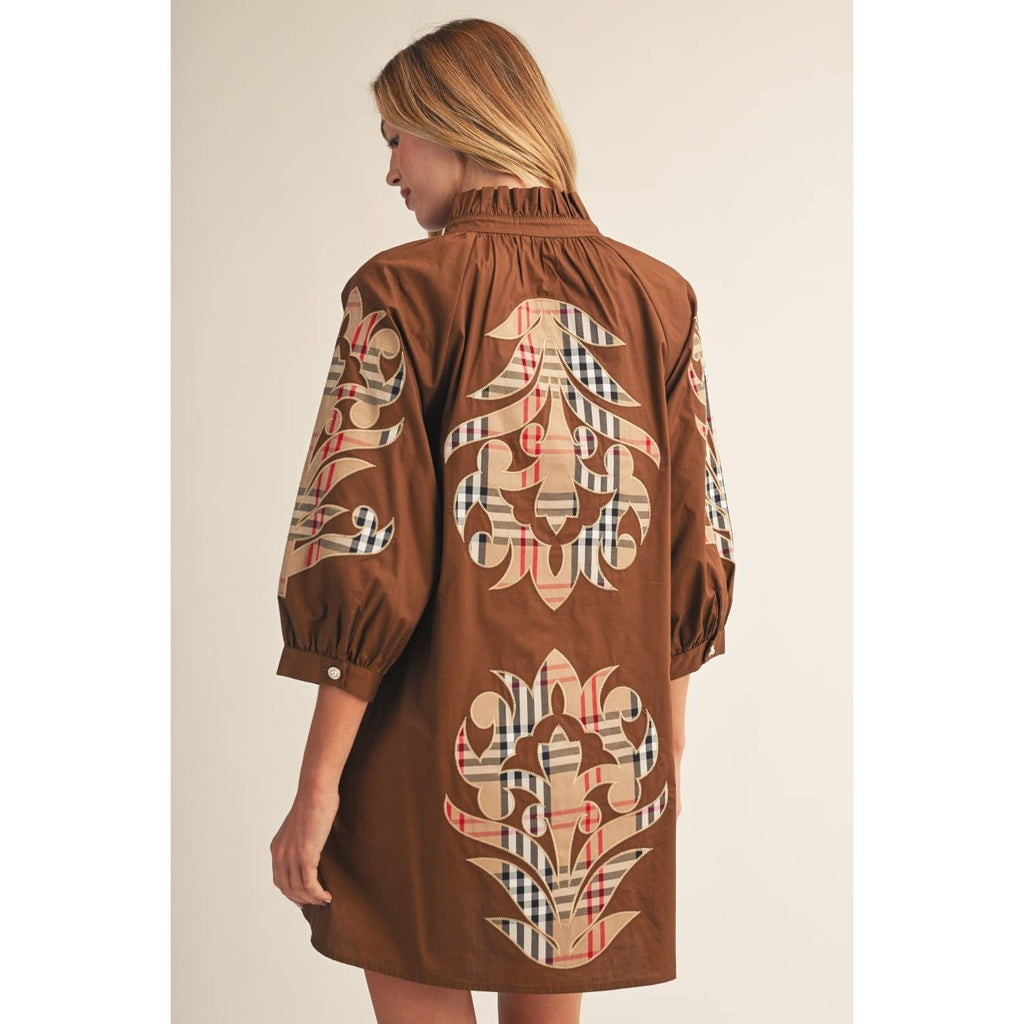 NEW Check Pattern Baroque Applique Dress