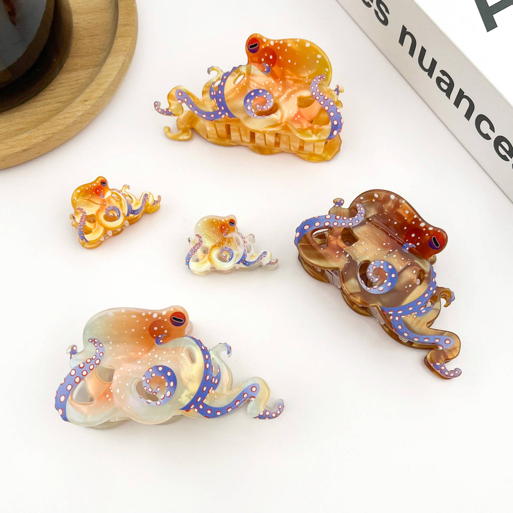 Blue Ring Octopus Hair Claw Clip, Ocean-Inspired Hair Clip