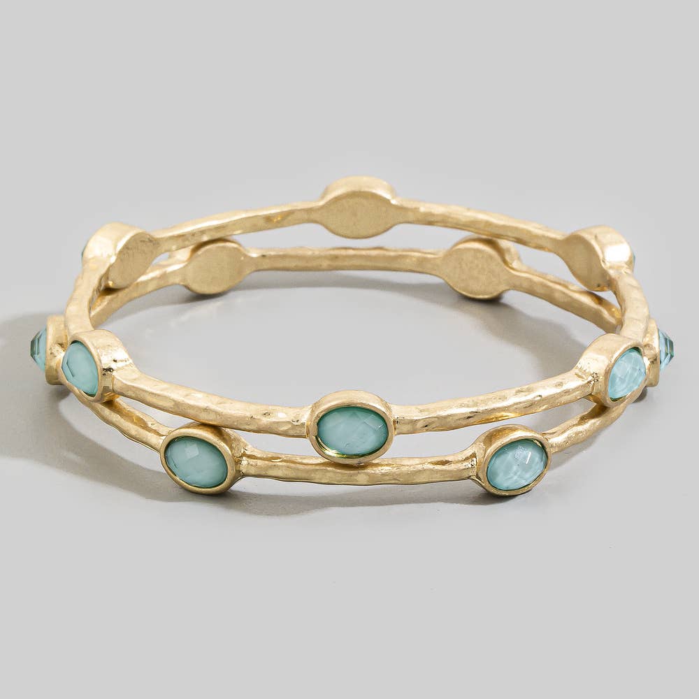 Oval Stone Station Hammered Bangle Set