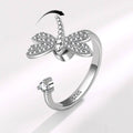 Silver Dragonfly Anxiety Fidget Spinner Ring in Solid Copper