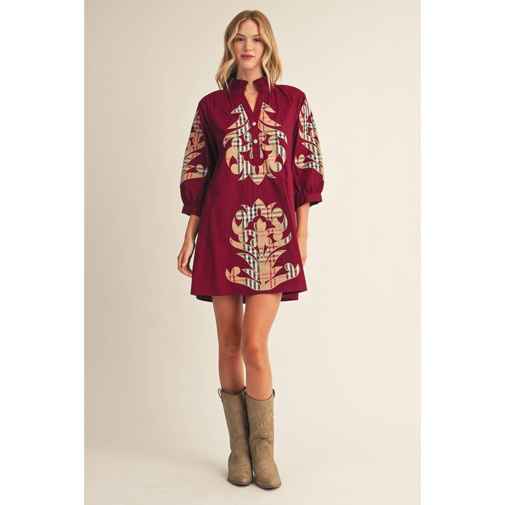 NEW Check Pattern Baroque Applique Dress