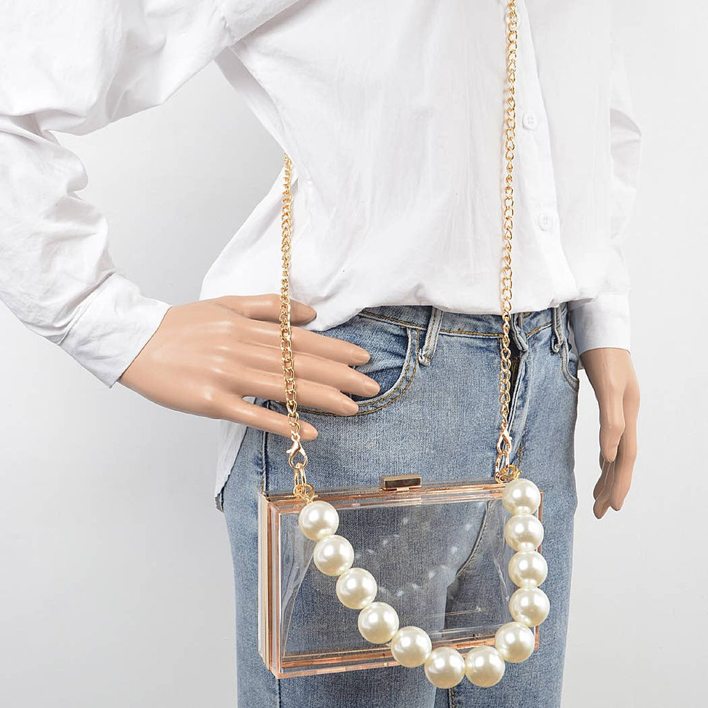 Pearl Handle Transparent Frame Clutch