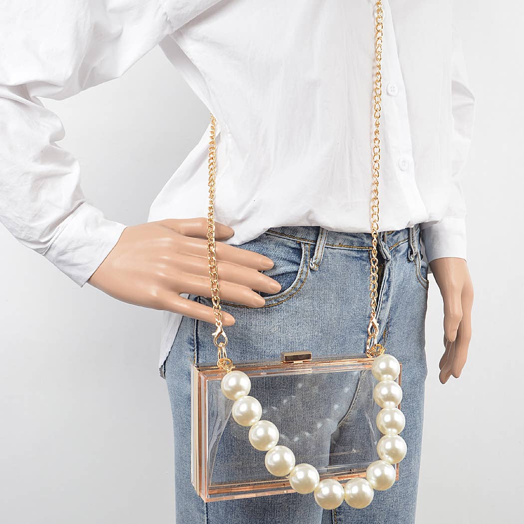 Pearl Handle Transparent Frame Clutch