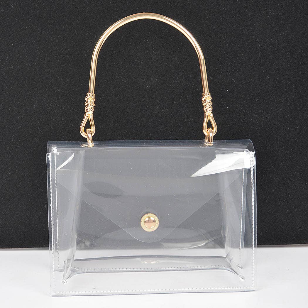 Transparent Metal Handle Flap Clutch