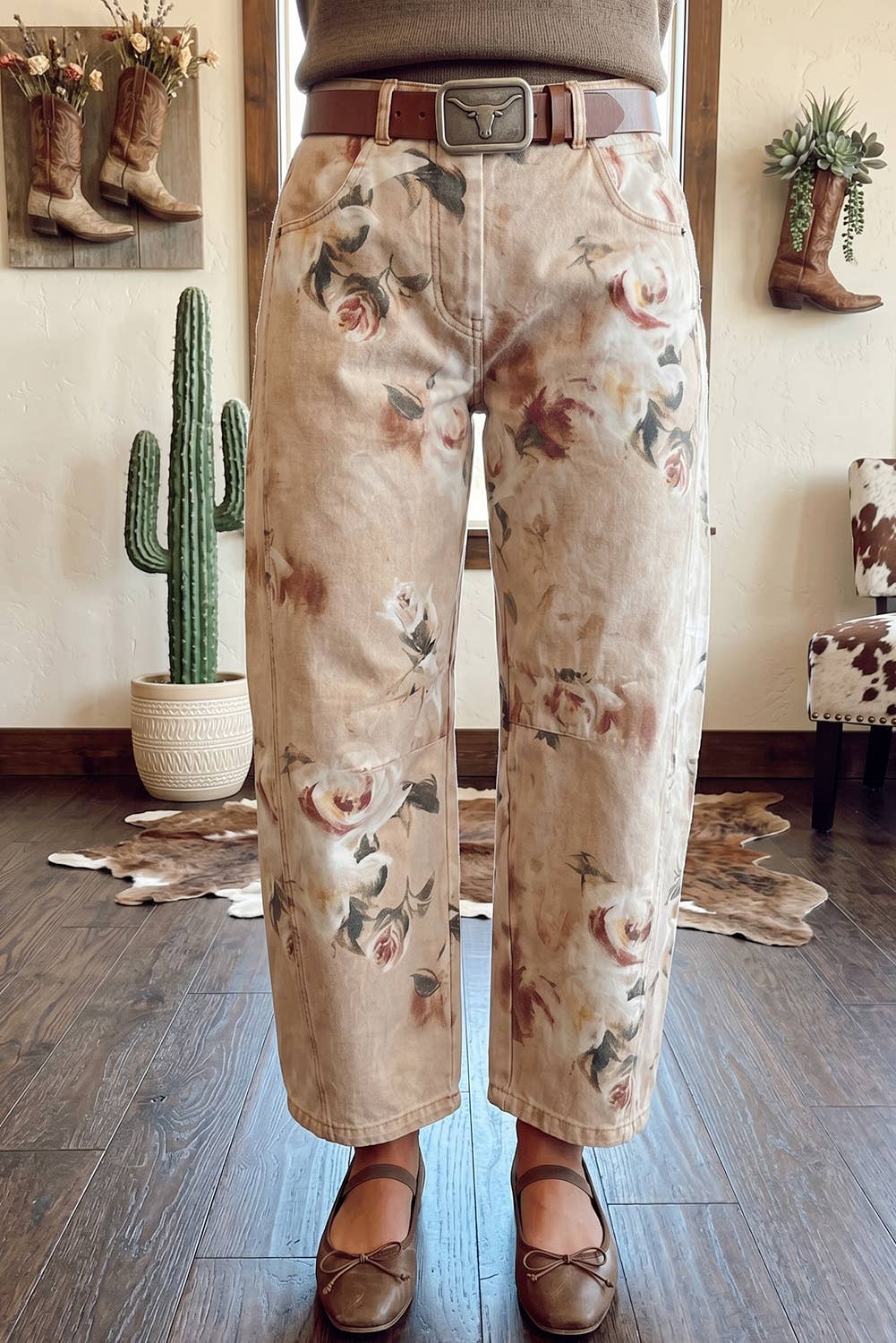 F/W26 Floral Straight Leg Jeans Vintage Ankle Denim Pants