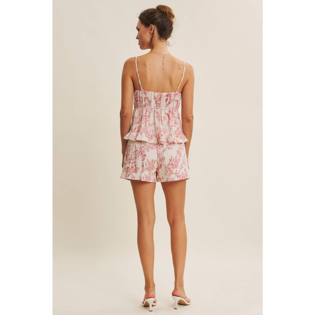 PARISIAN CHARM AIRY TOILE PRINT SHORTS WITH WAIST TIE