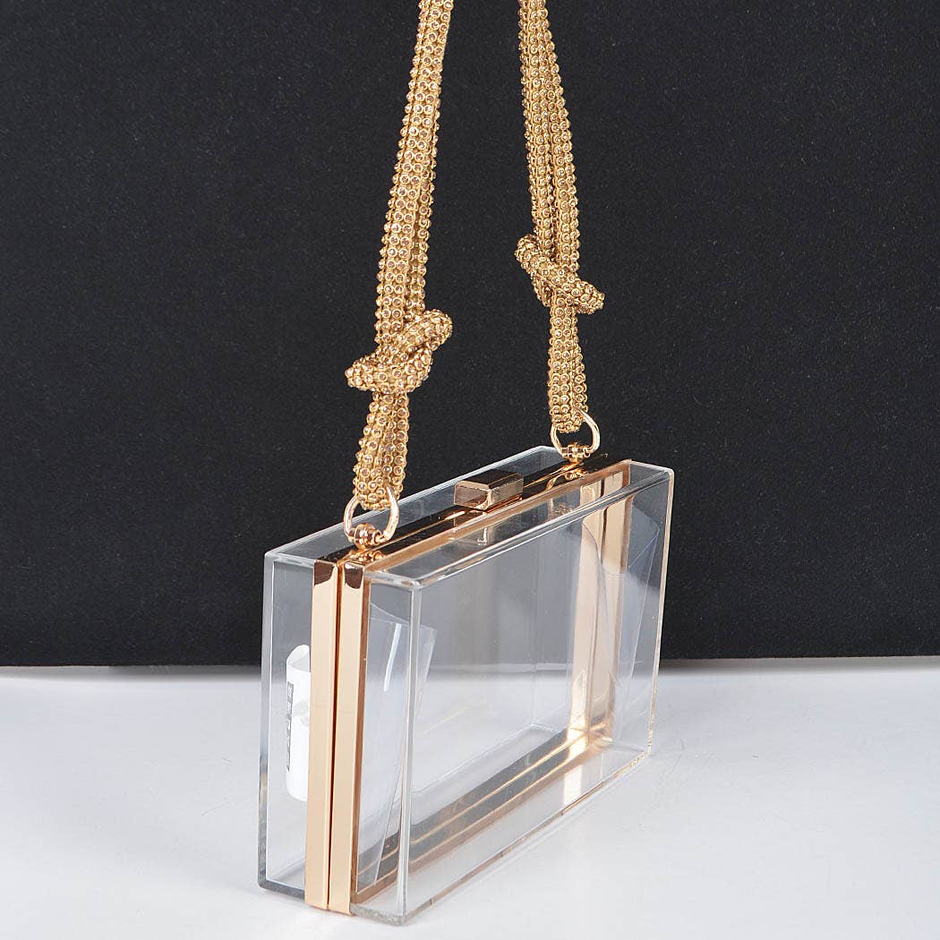 Clear Case Clutch W/Rhinestone Handle