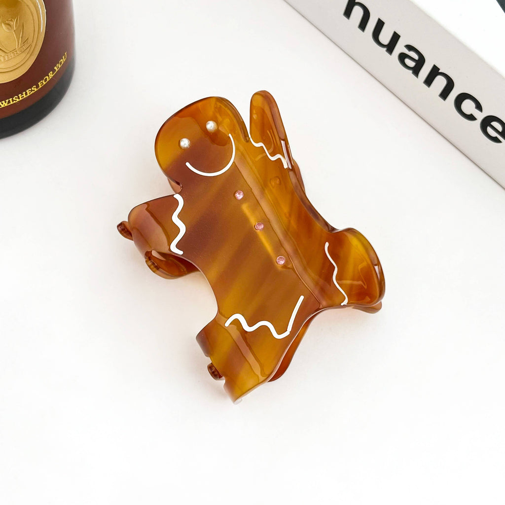 Acetate Gingerbread Man Hair Claw Clip, Christmas Hair Clip