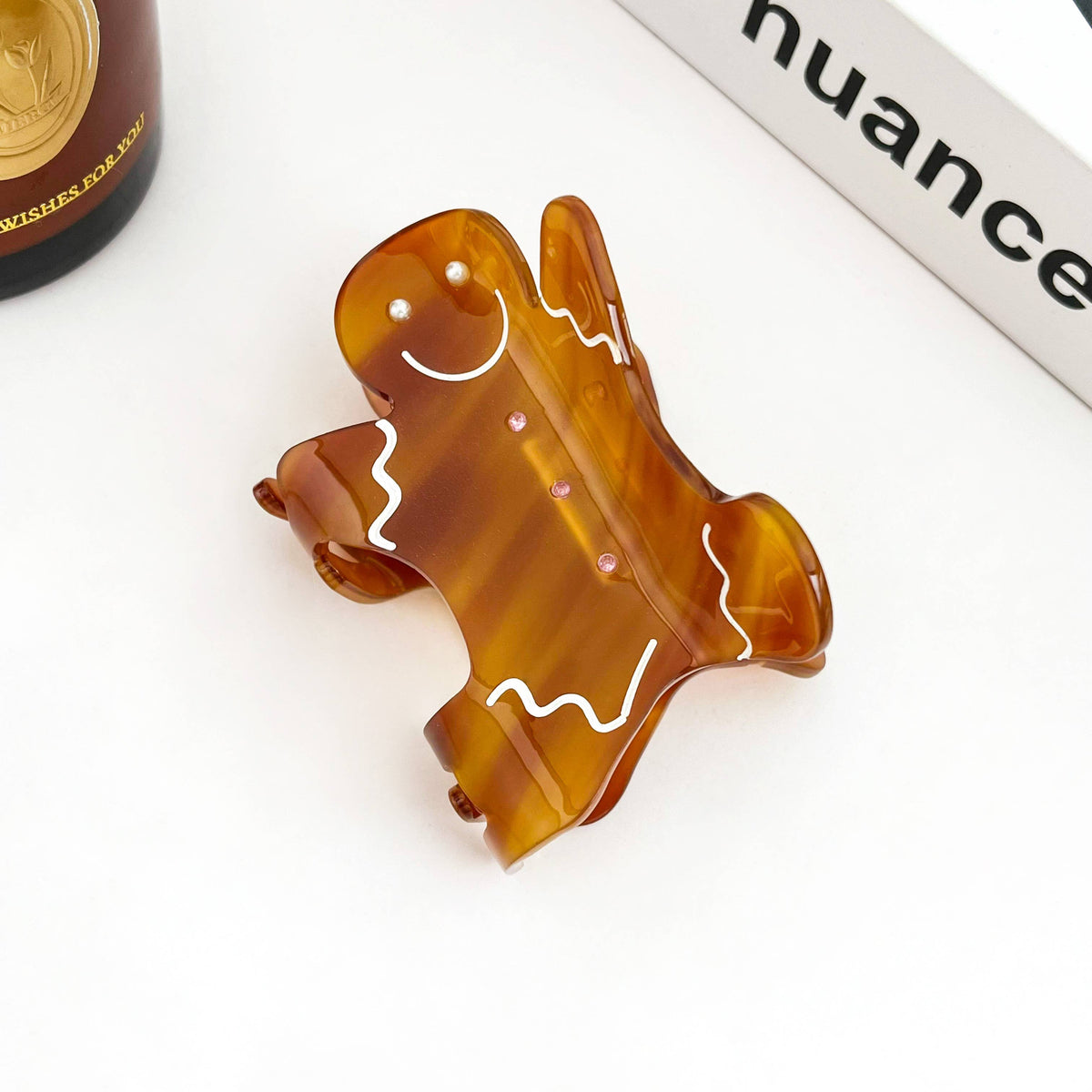 Acetate Gingerbread Man Hair Claw Clip, Christmas Hair Clip