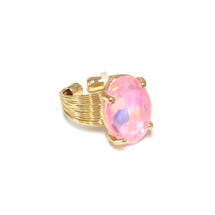 Oval Crystal Glass Single Stone Cocktail ADJ Wire Rings