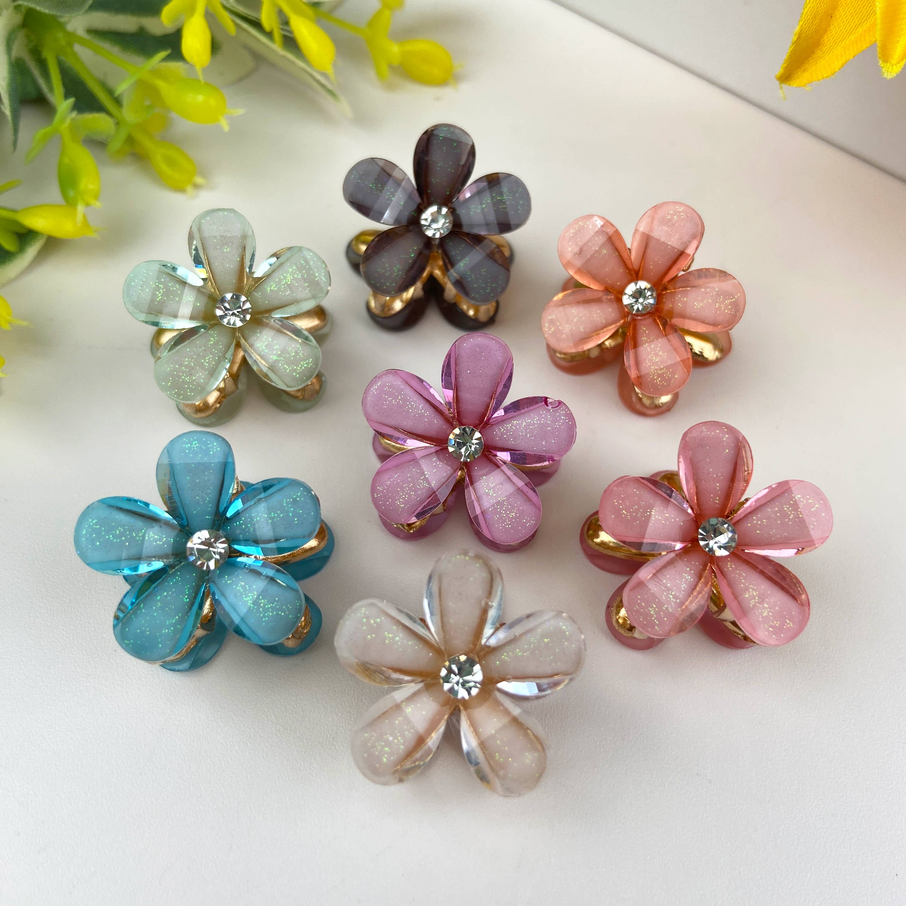 Metal flower small hair clips pearl rhinestone clip