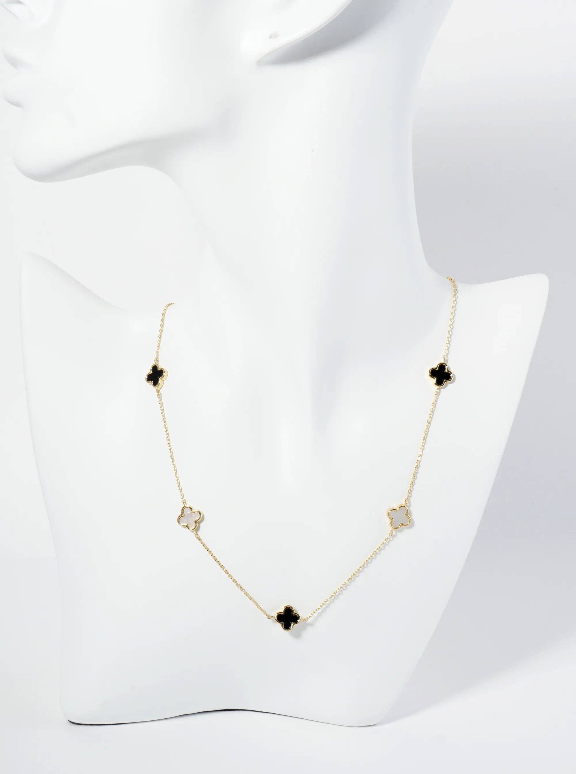 18K Gold Dipped Five 9Mm Quatrefoil Station Necklace