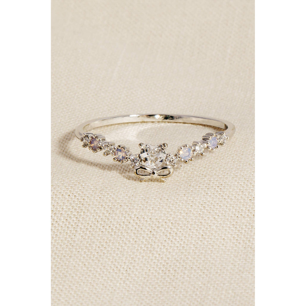 Rhinestone Heart Bow Ring