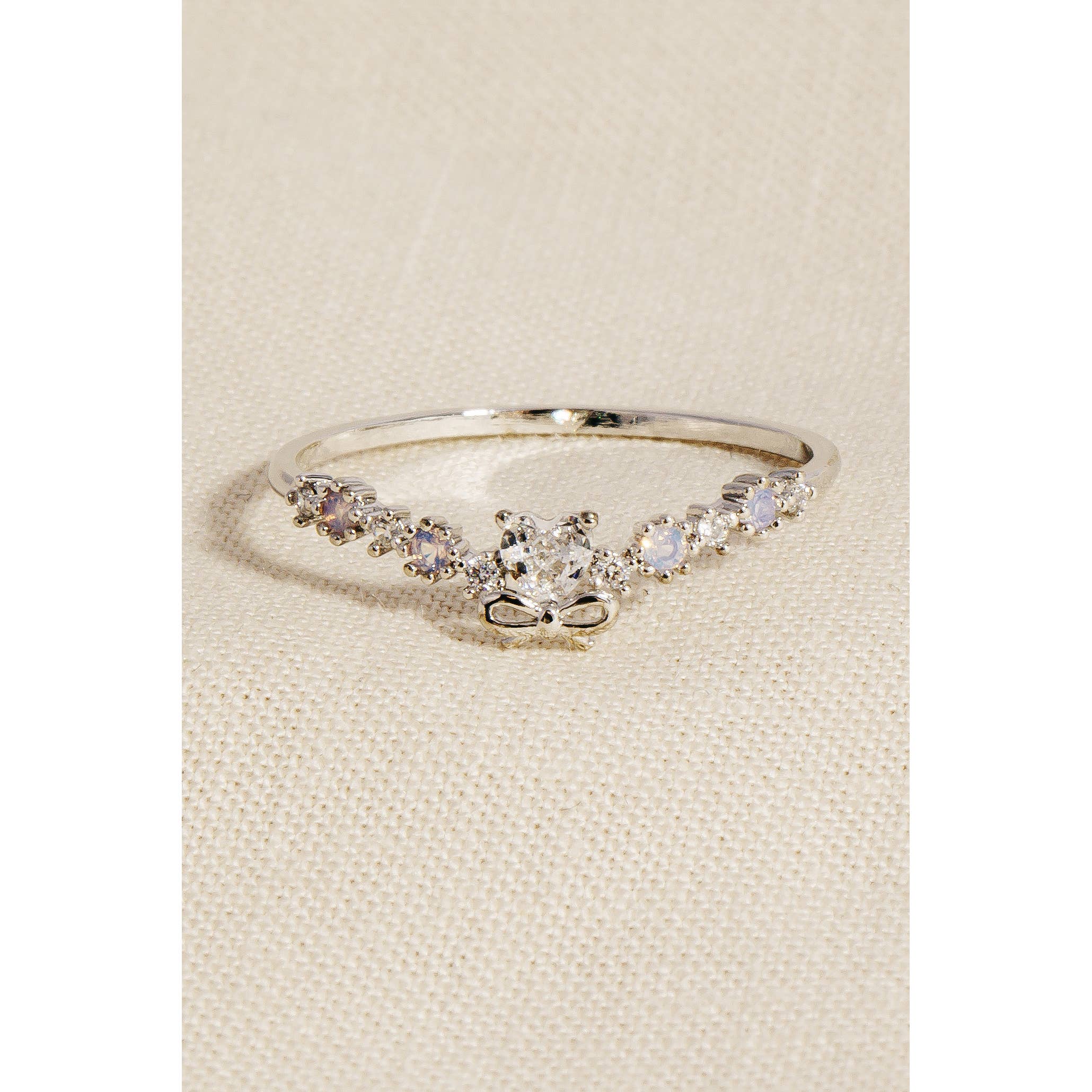 Rhinestone Heart Bow Ring