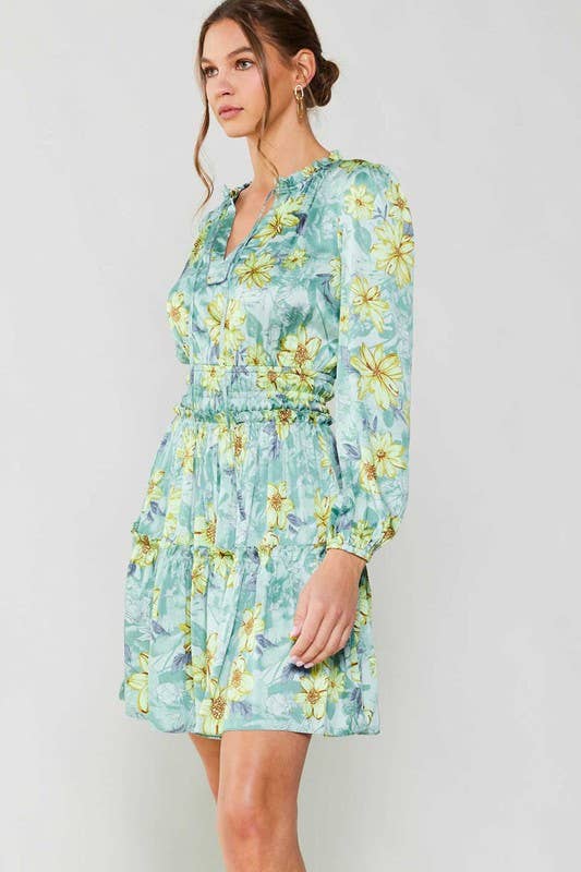 Sage Multi Floral Print Mini Dress