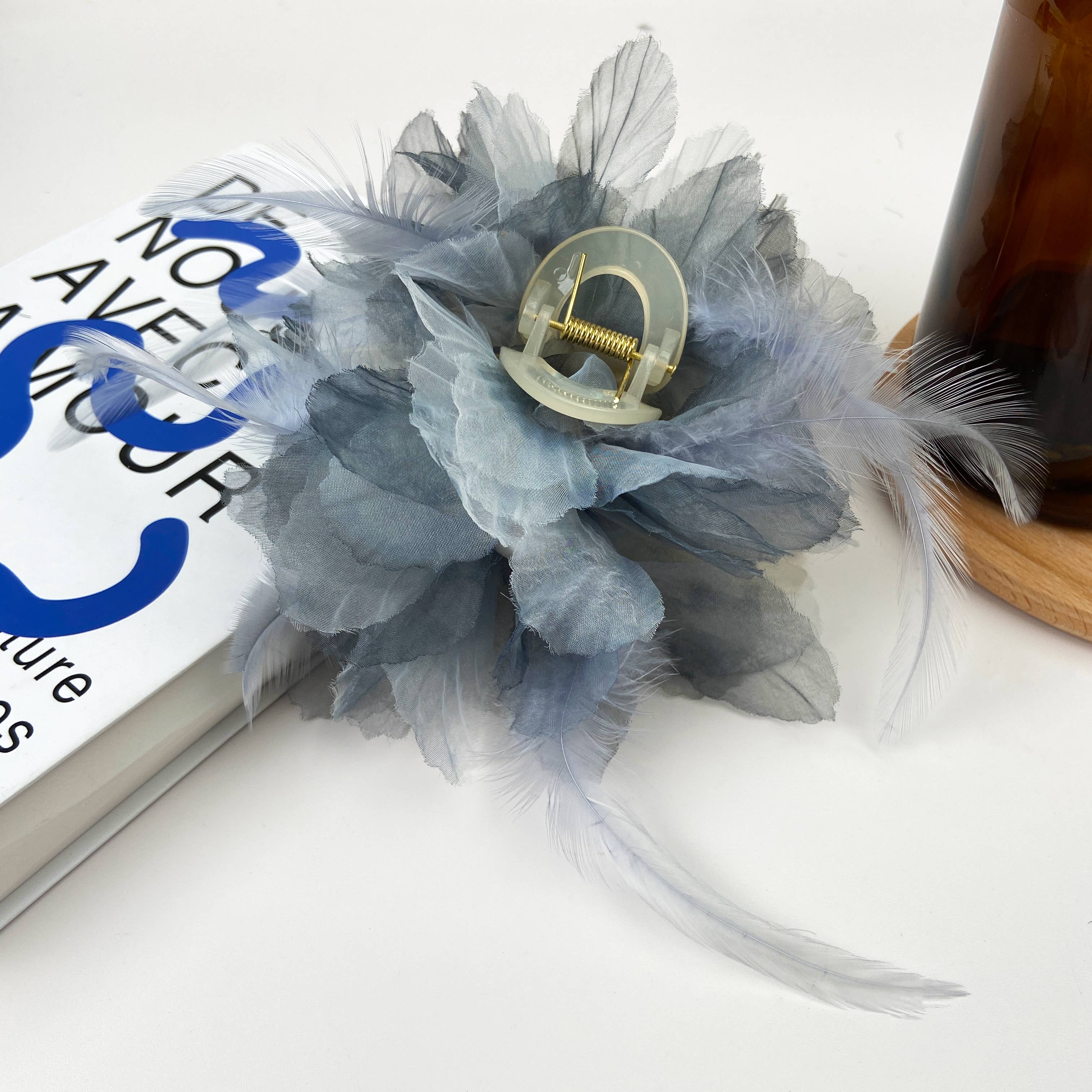 Pearl Feather Flower Hair Clip