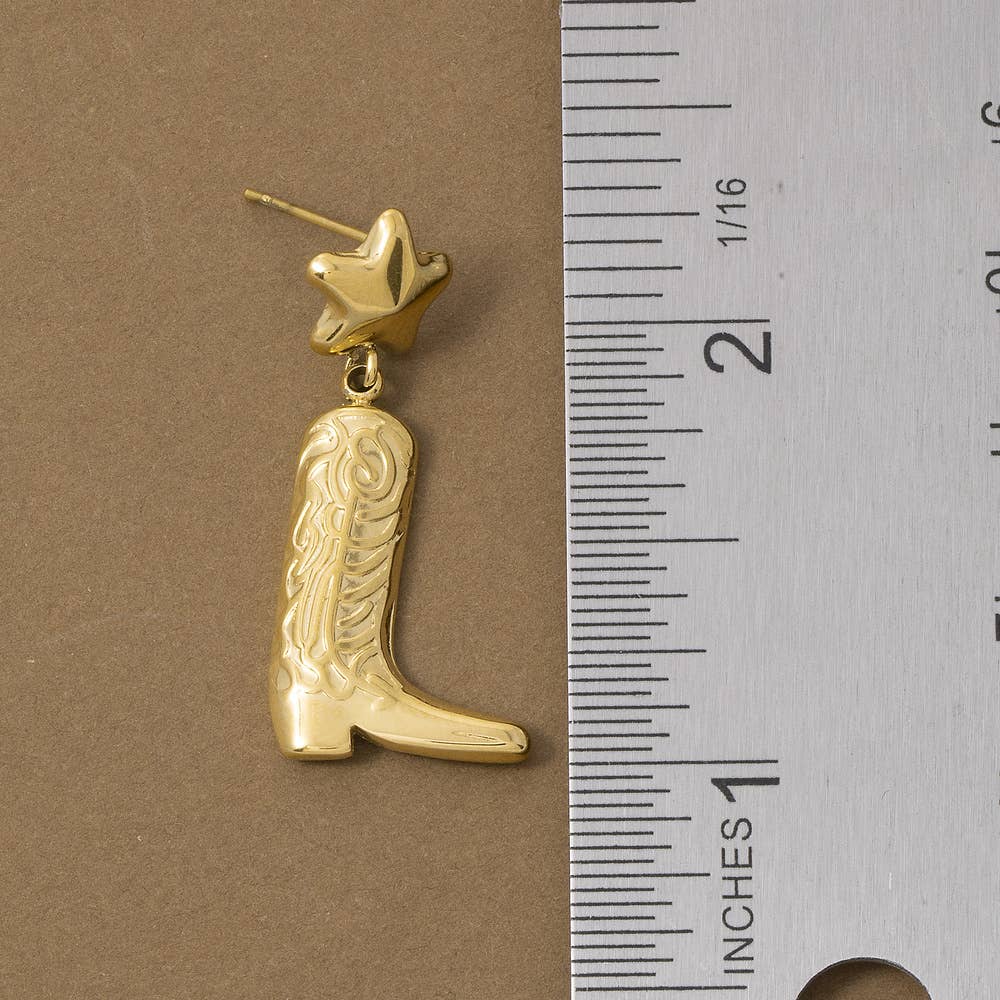 Gold Dipped Western Star And Cowboy Boot Drop Earrings