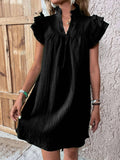 Multi-layer lotus sleeve V-neck long pullover dress