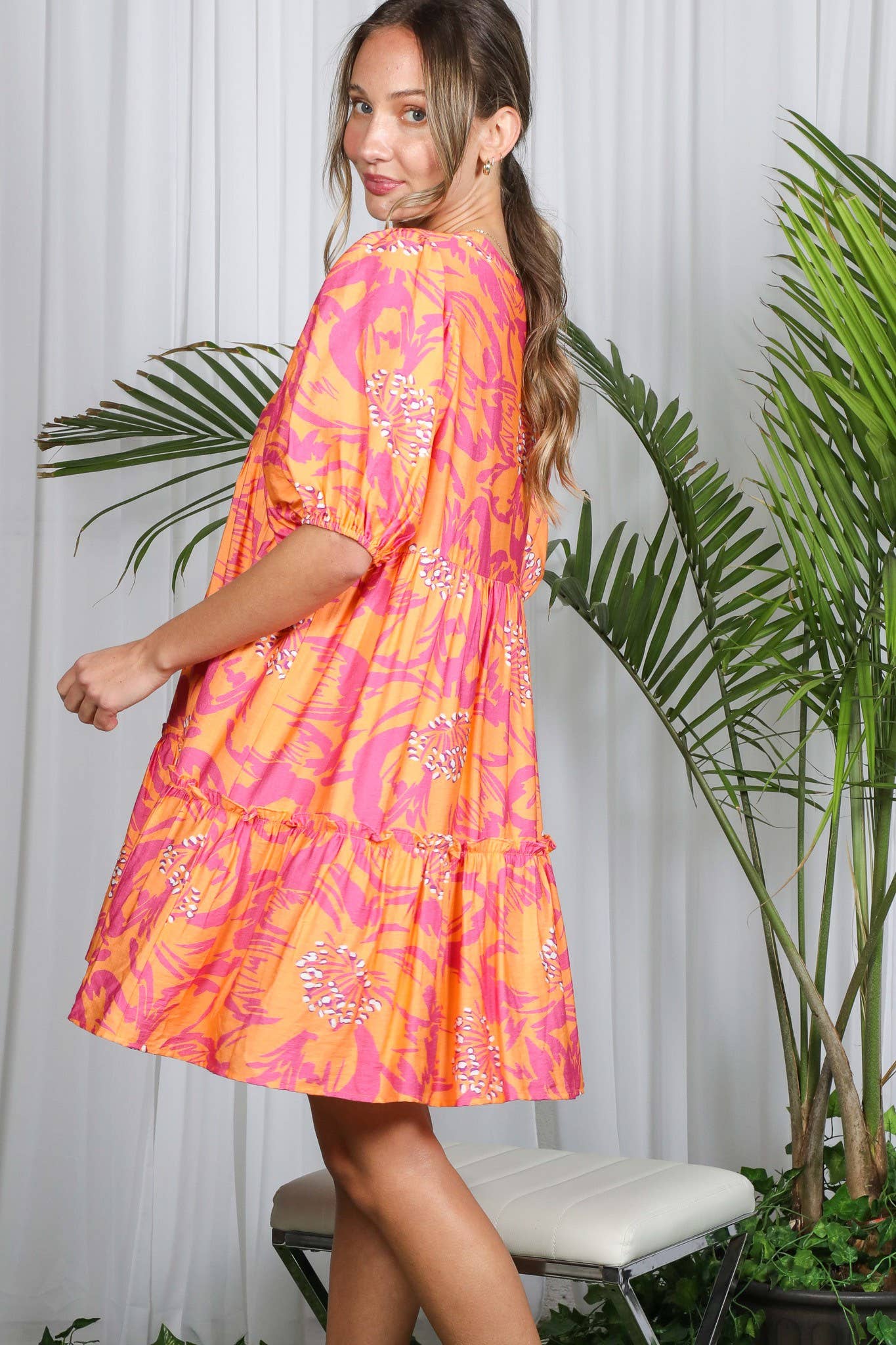 Floral Printed Tired Baby Doll Mini Dress VD82057F