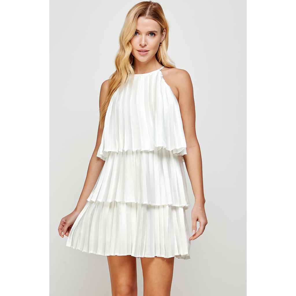 Pleated Satin Tiered Dress