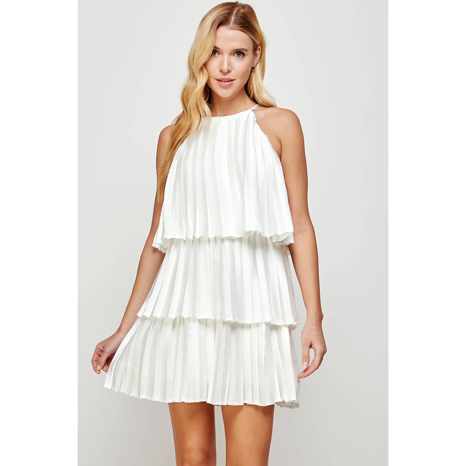 Pleated Satin Tiered Dress