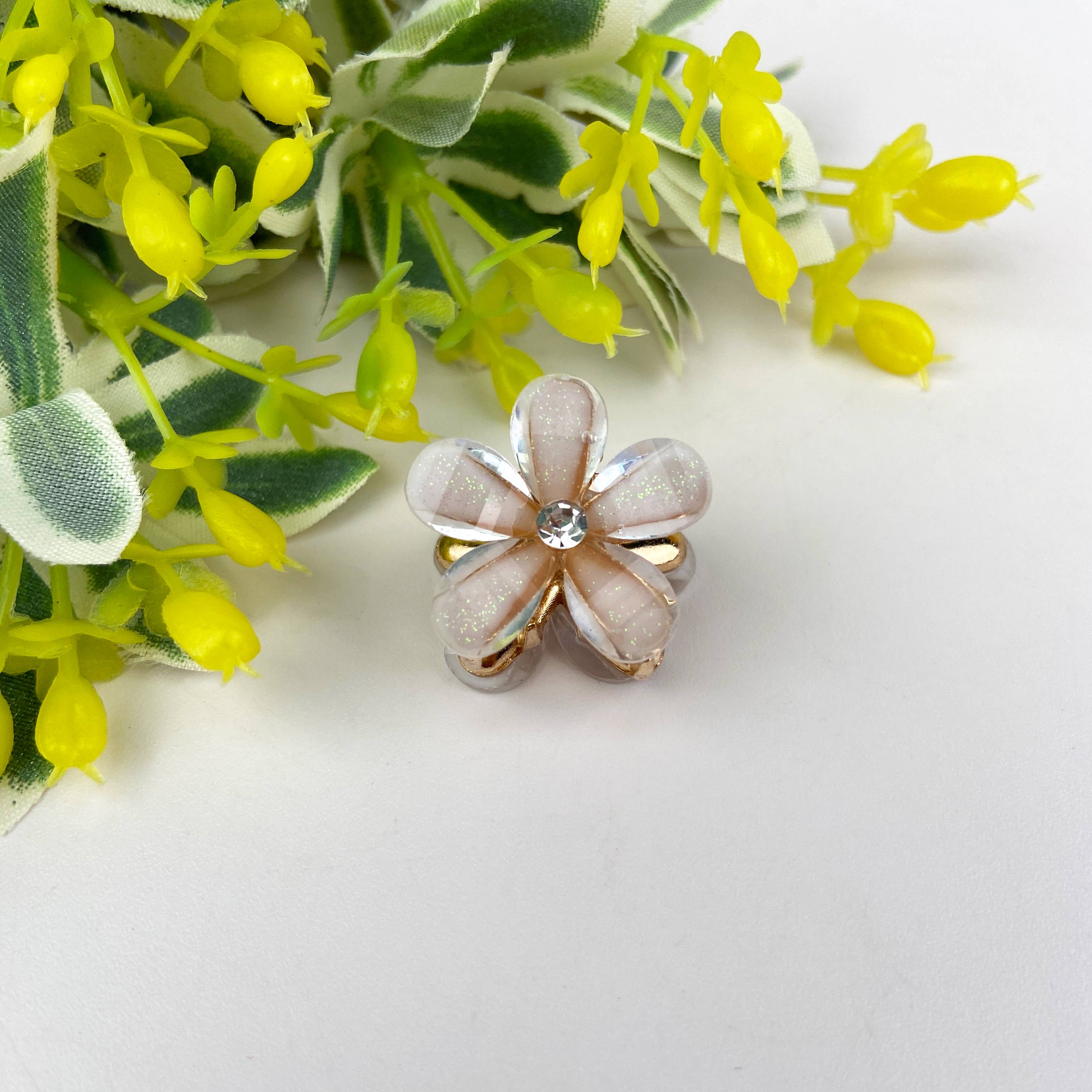 Metal flower small hair clips pearl rhinestone clip