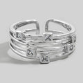 Multi-Band Square Cz Station Open Cuff Ring