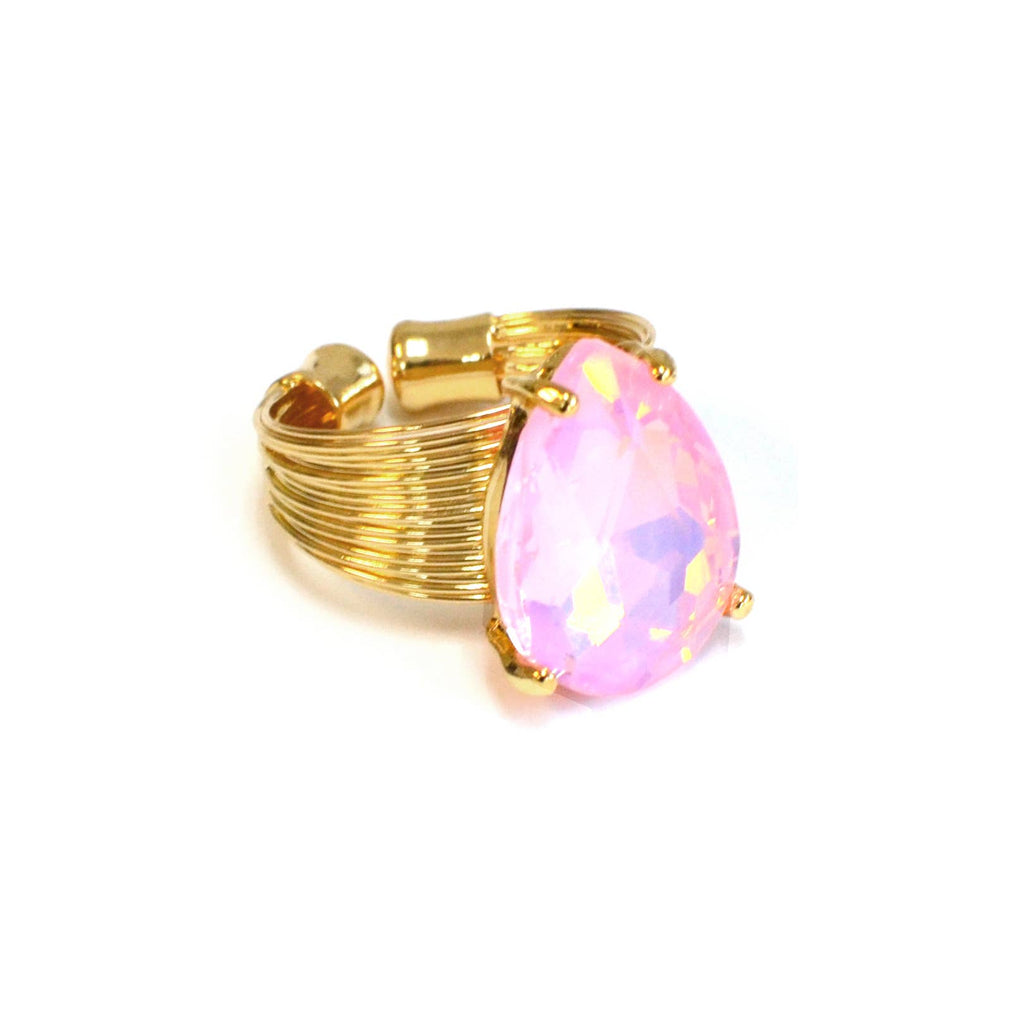 Teardrop Glass Crystal Cocktail Bead Adjustable Wire Ring